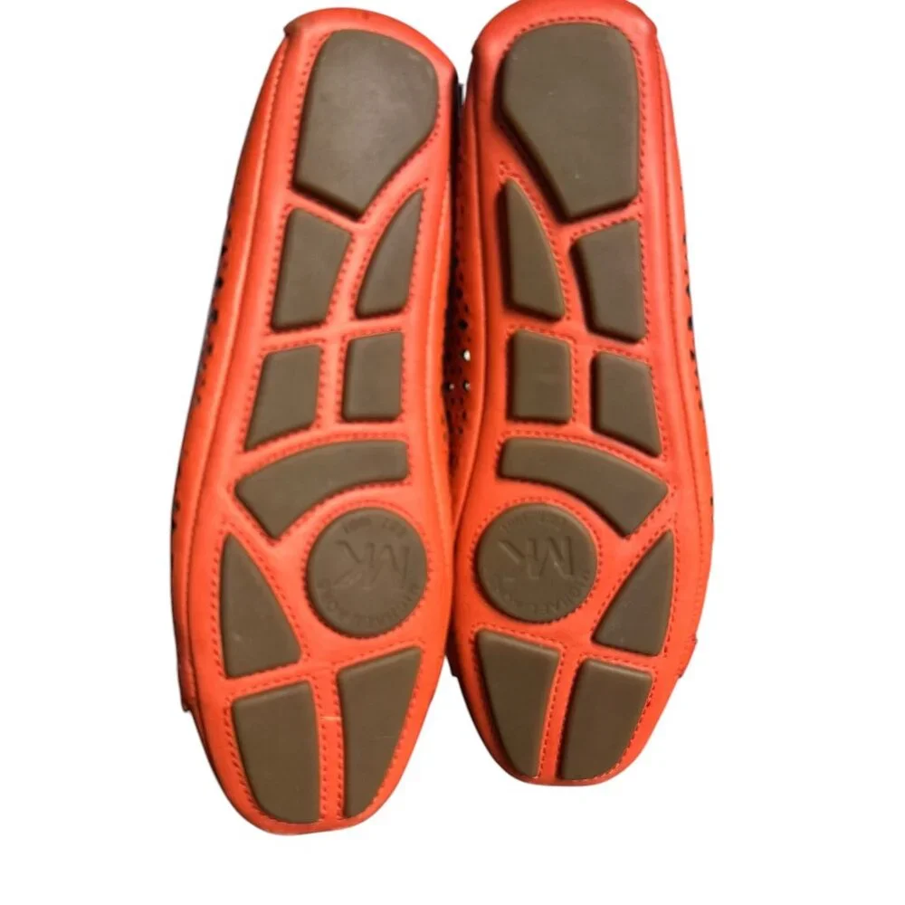 Michael Kors Orange Laser Cut Leather Ballet Flats With Gold MK Logo Womens Size
